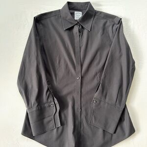 Brooks Brothers Women's Shirt Size 2 Black Button Up Fitted Non-iron Stretch